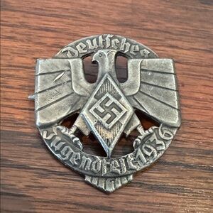 Vintage 1936 German Youth Deutsches Jugendfest WWII Eagle Metal Pin Third Reich